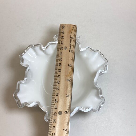 Fenton Silver Crest Milk Glass Bowl Clear Edging Scalloped White Candy Dish - Picture 8 of 10